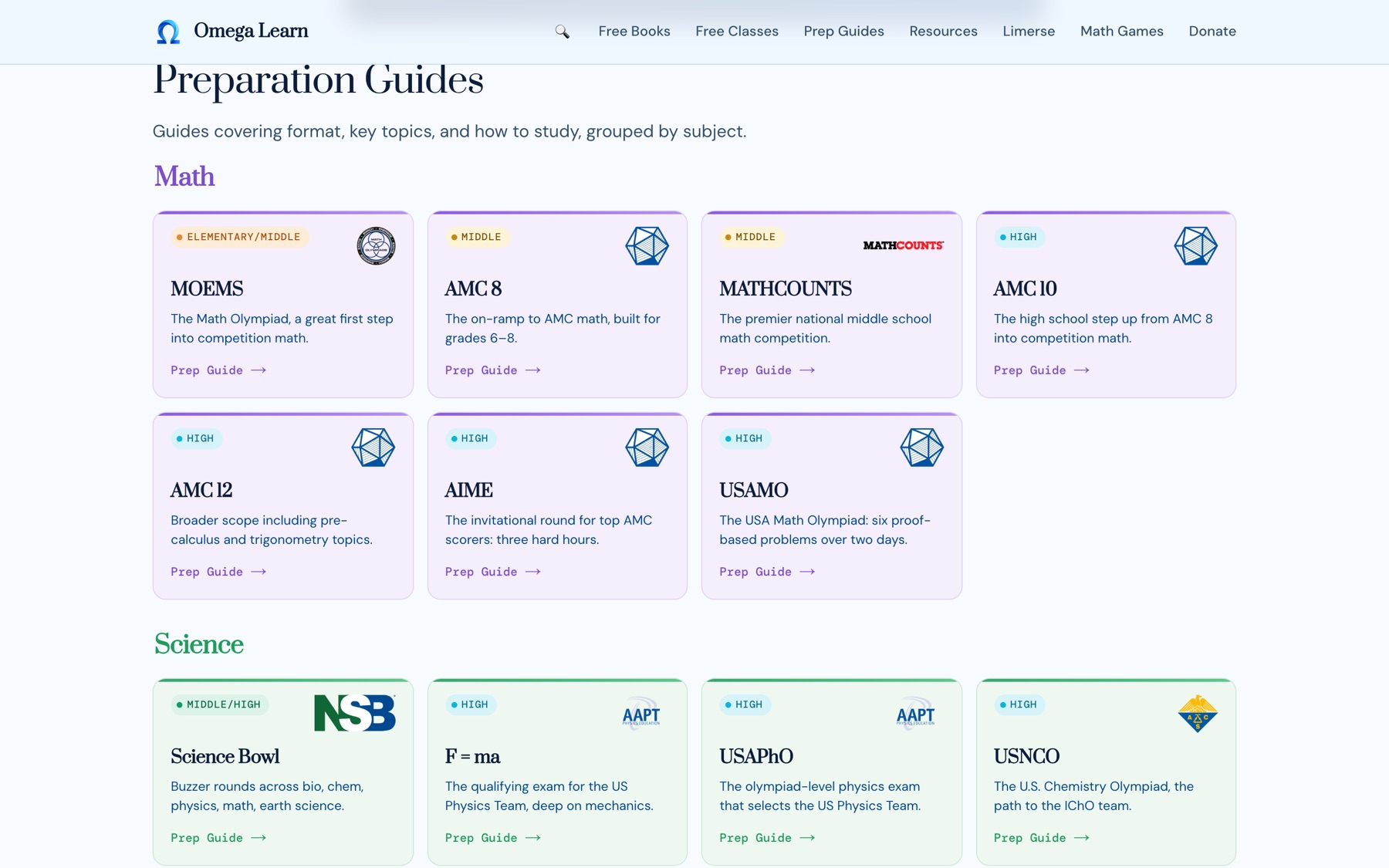Preparation guides for math and science competitions