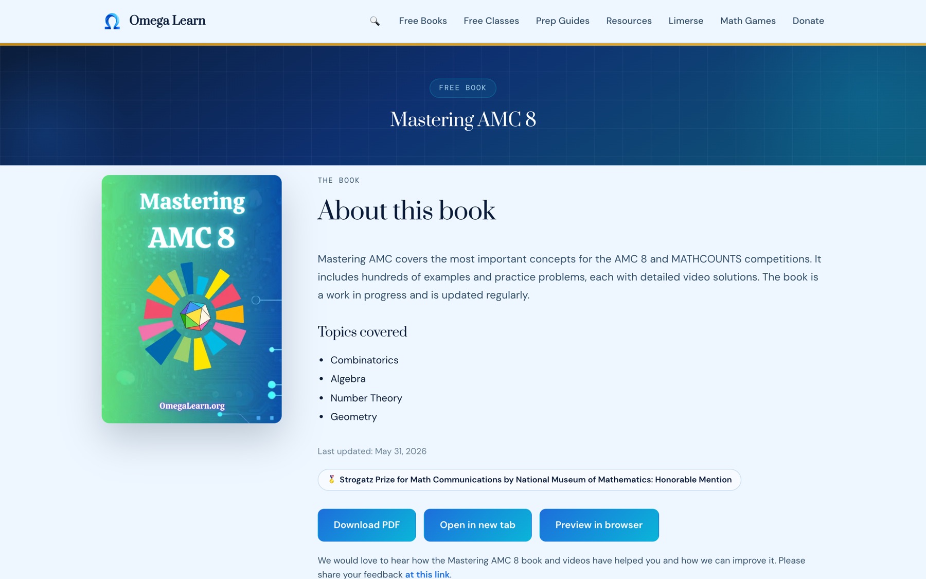 The Mastering AMC 8 book page