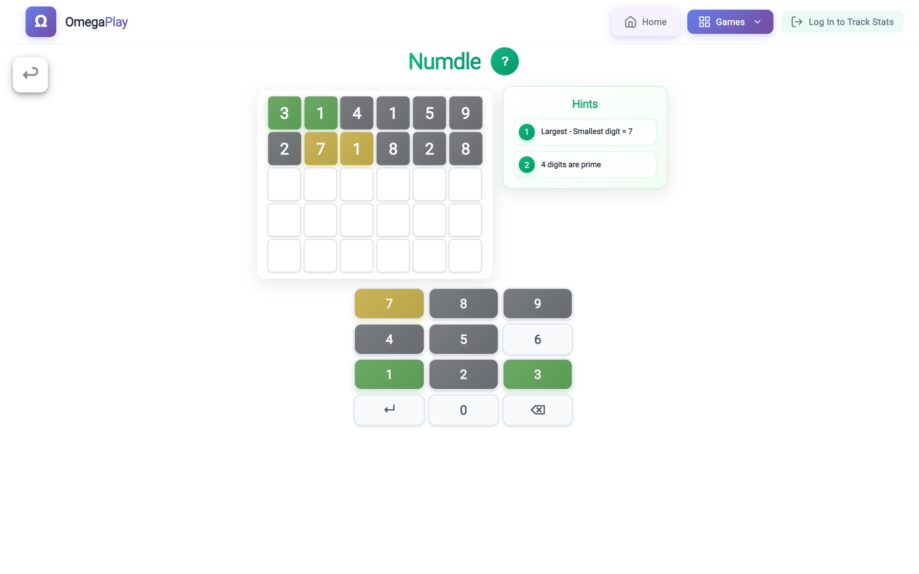 Numdle: two guesses at a six-digit number, with hints